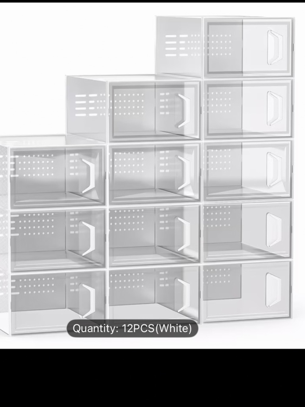 Modular White Stackable Shoe Storage Cubes - Clear Front Panels
